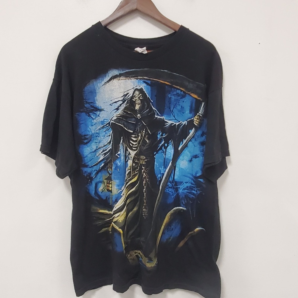 Alstyle Y2K AOP Large Graphic Grim Reaper Shirt Mens Size XL Halloween Grunge